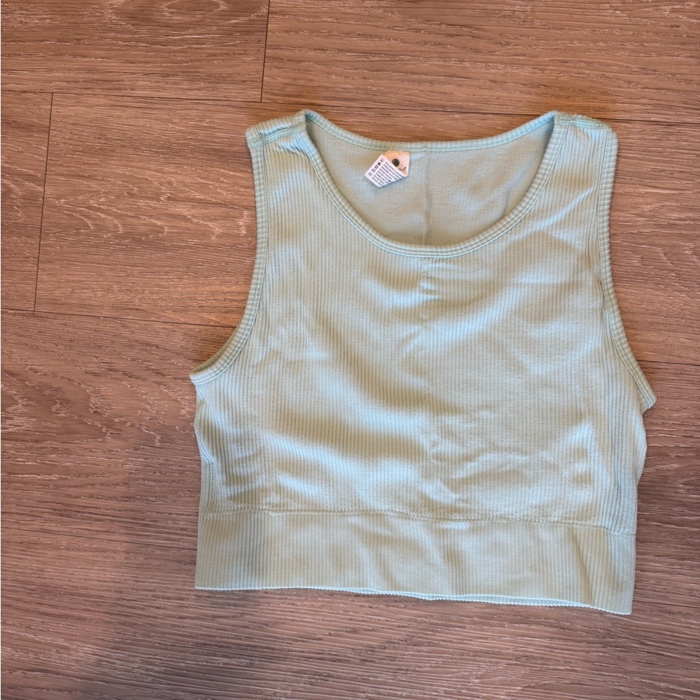 Mint Green Ribbed Workout Tank Top